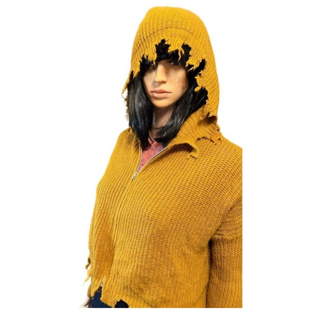 Distressed Knit Hoodie- Size Medium